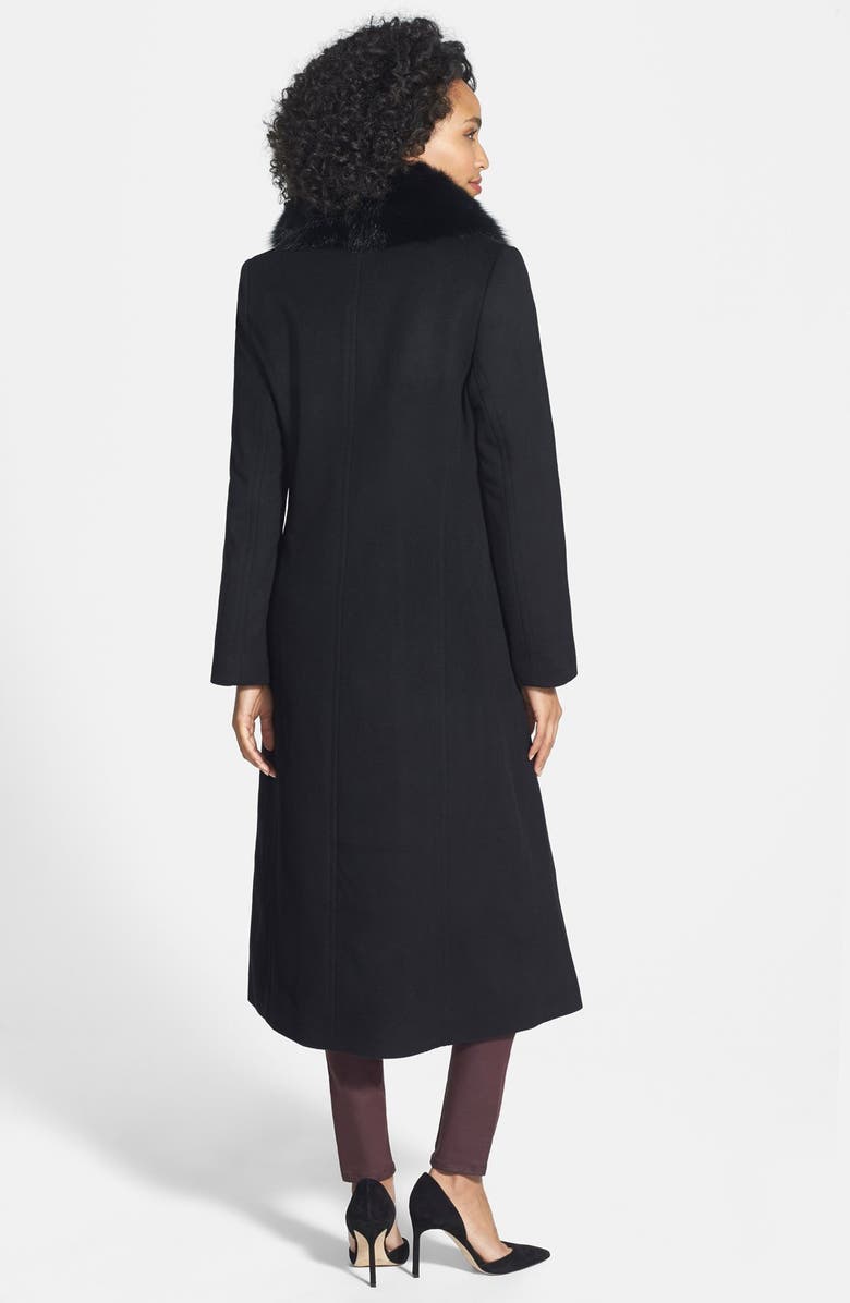 SACHI Genuine Fox Fur Collar Long Wool Blend Coat, Alternate, color, 