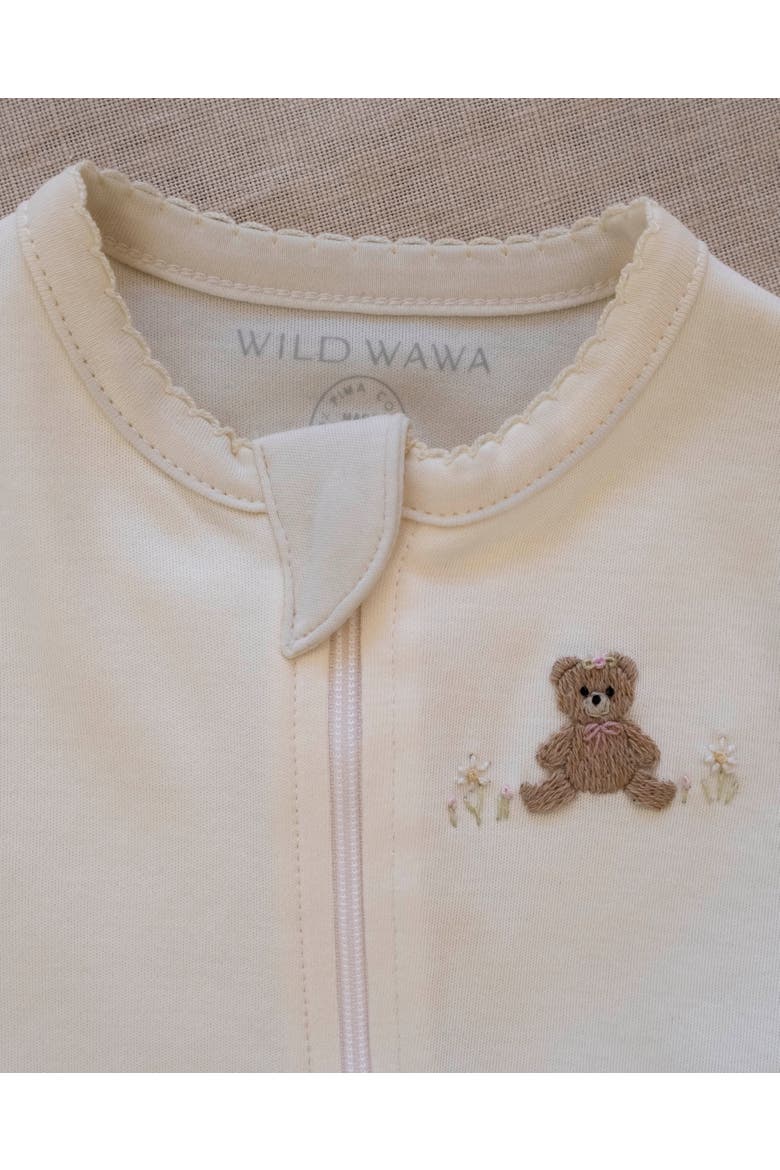 Pima Embroidered Footie, Alternate, color, Flower Bear