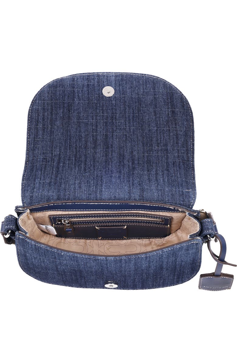 True Religion Studded Horseshoe Denim Flap Shoulder Bag, Alternate, color, Dark Denim