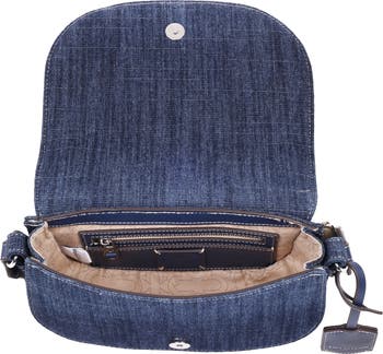 Frayed Denim Horseshoe Satchel Bag