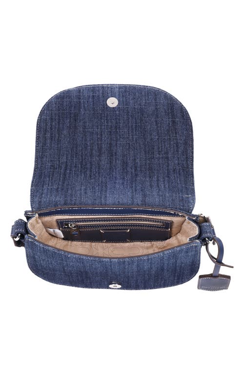 True Religion Studded Horseshoe Denim Flap Shoulder Bag