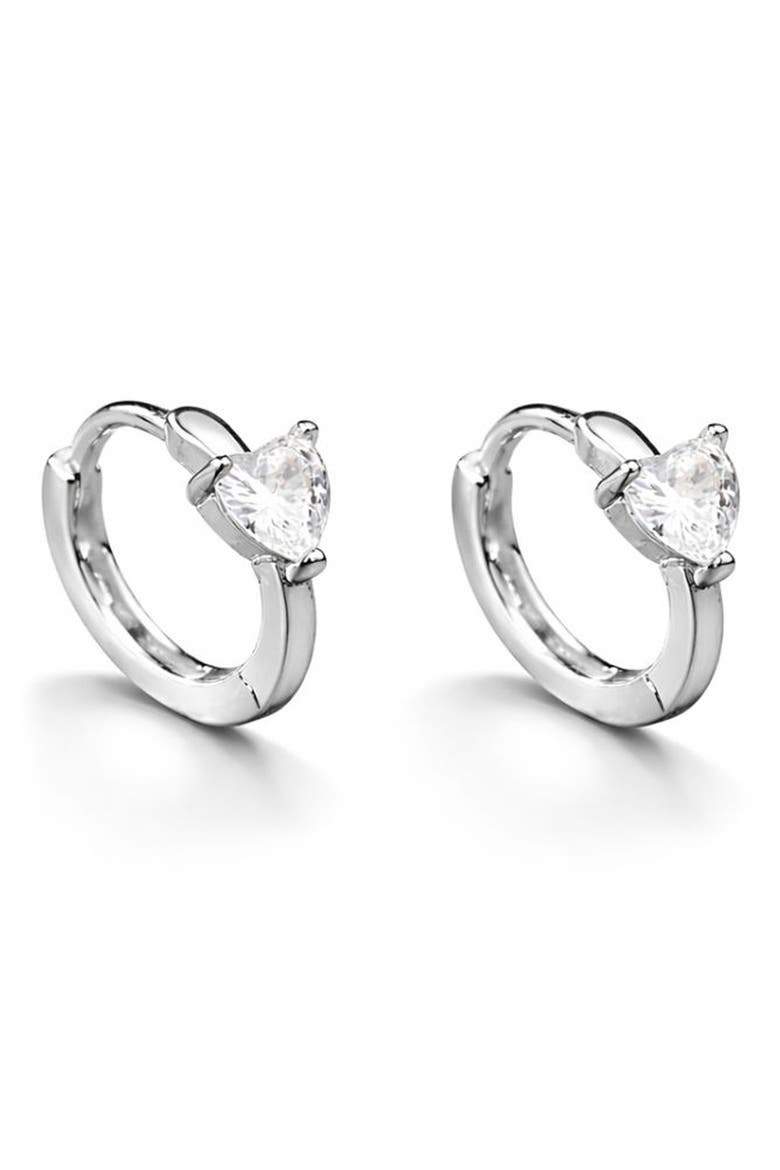 Cubic Zirconia Heart Hoop Earrings, Main, color, SILVER