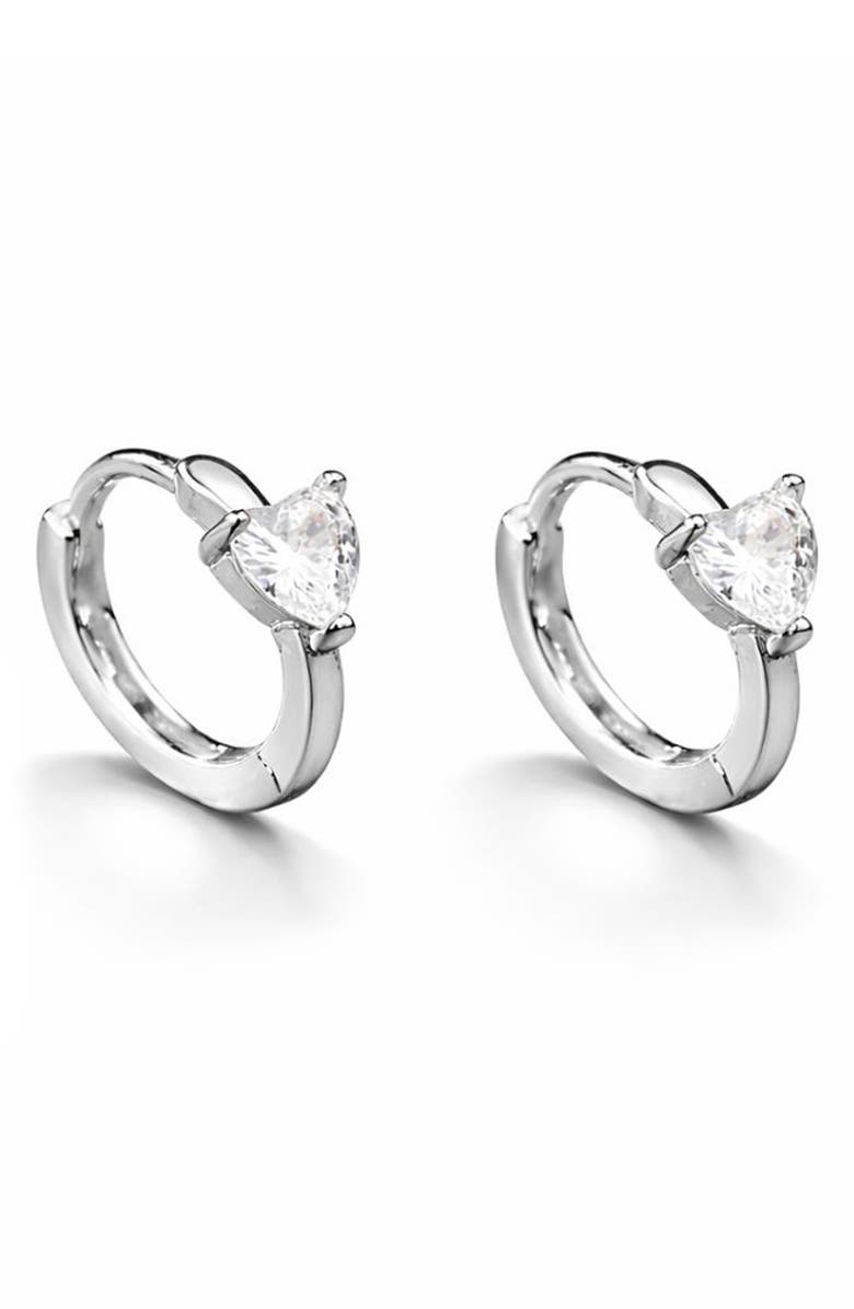 REBL Cubic Zirconia Heart Hoop Earrings, Main, color, Silver