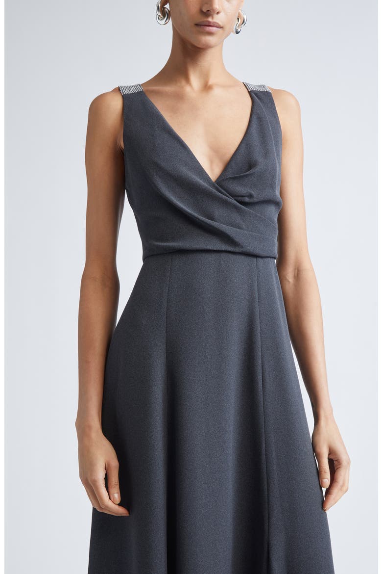 Tess Heathered Crepe Gown, Alternate, color, DARK GREY MELANGE