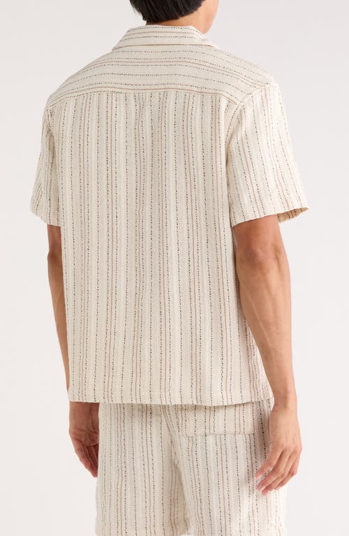Cactus Man Relaxed Fit Stripe Textured Camp Shirt In White