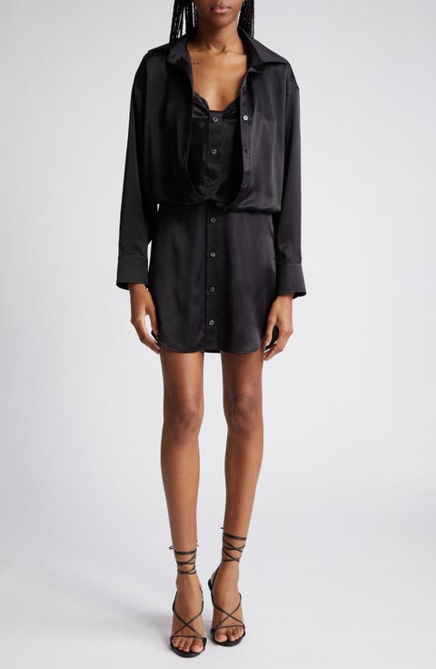 Integrated Camisole Long Sleeve Silk Shirtdress