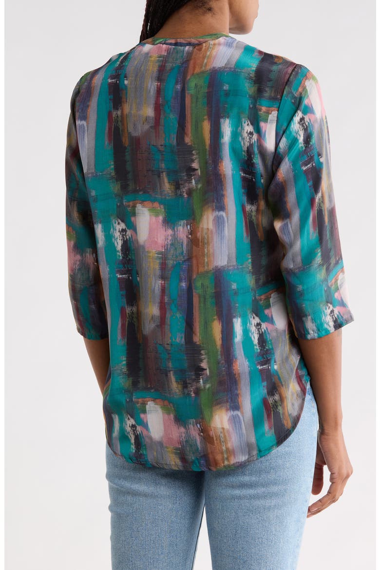 Print Three-Quarter Sleeve Button-Up Shirt, Alternate, color, BLUE MULTI