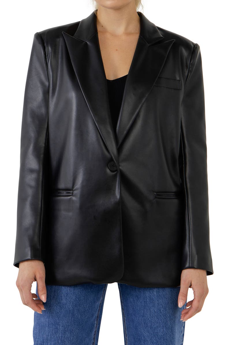 Endless Rose Oversize Faux Leather Blazer, Alternate, color, 