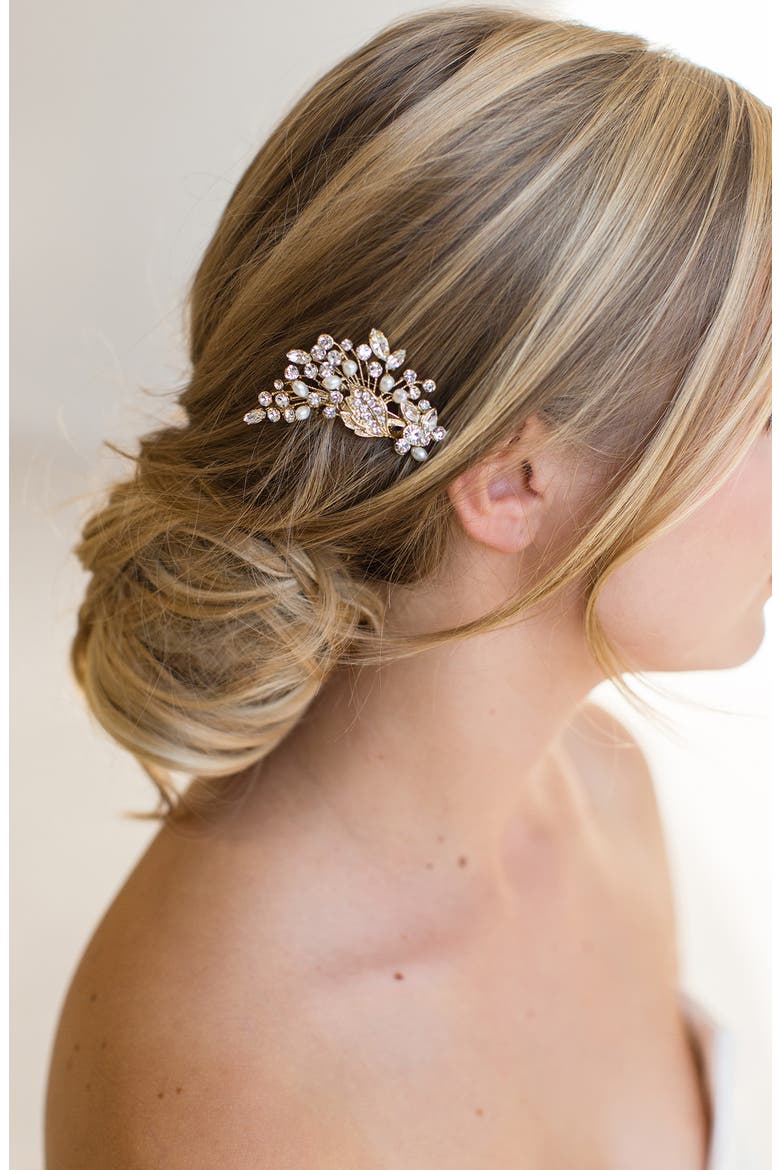 Kalene Crystal & Freshwater Pearl Hair Comb (Nordstrom Exclusive), Alternate, color, GOLD