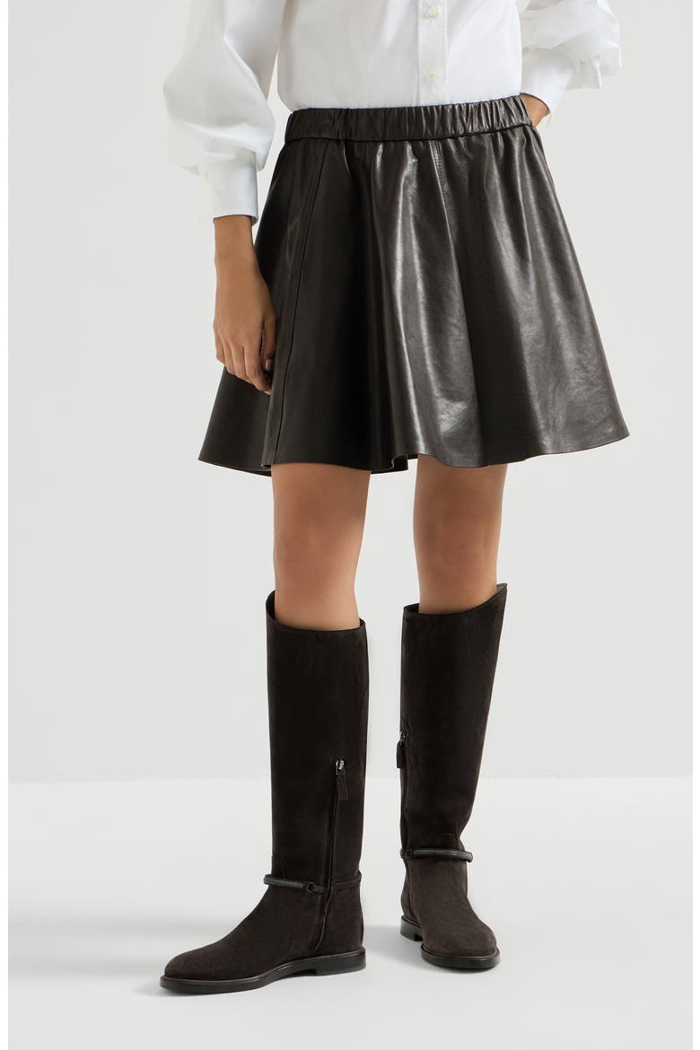 Polished nappa leather mini circle skirt, Main, color, Coffee