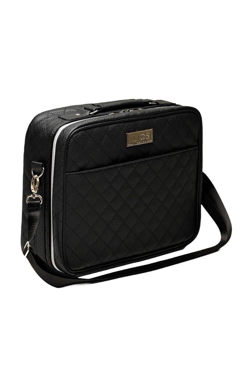 Deluxe Quilted Faux Leather Spacious Travel Makeup Case, Main, color, Black