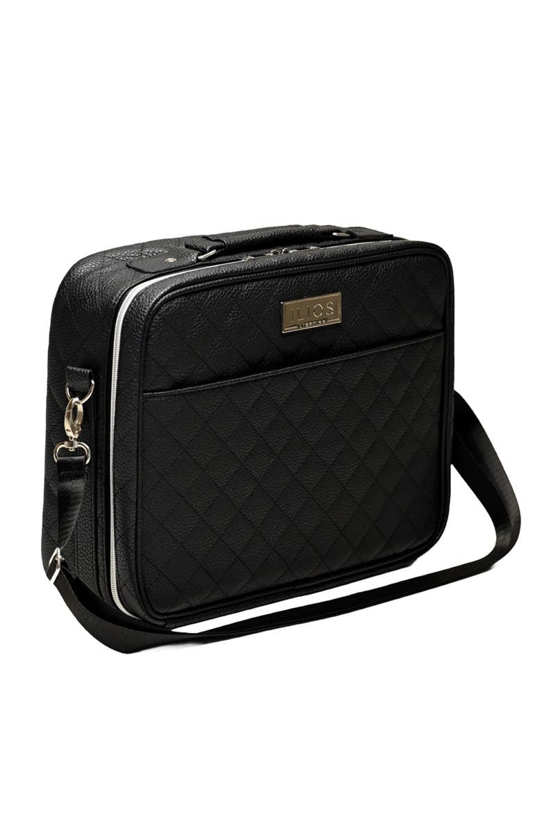 Ilios Lighting Deluxe Quilted Faux Leather Spacious Travel Makeup Case, Main, color, Black