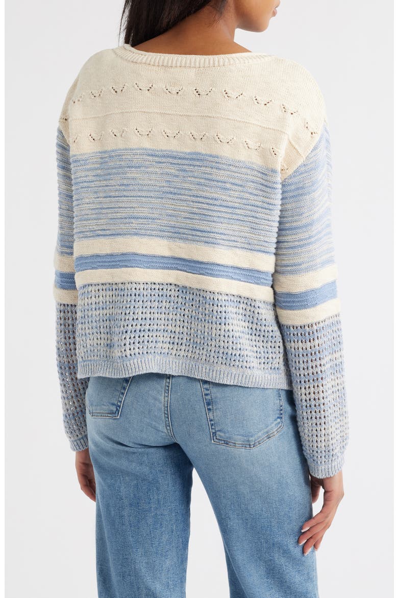 Polla Stripe Mixed Stitch Boat Neck Sweater, Alternate, color, CLEAR SKY