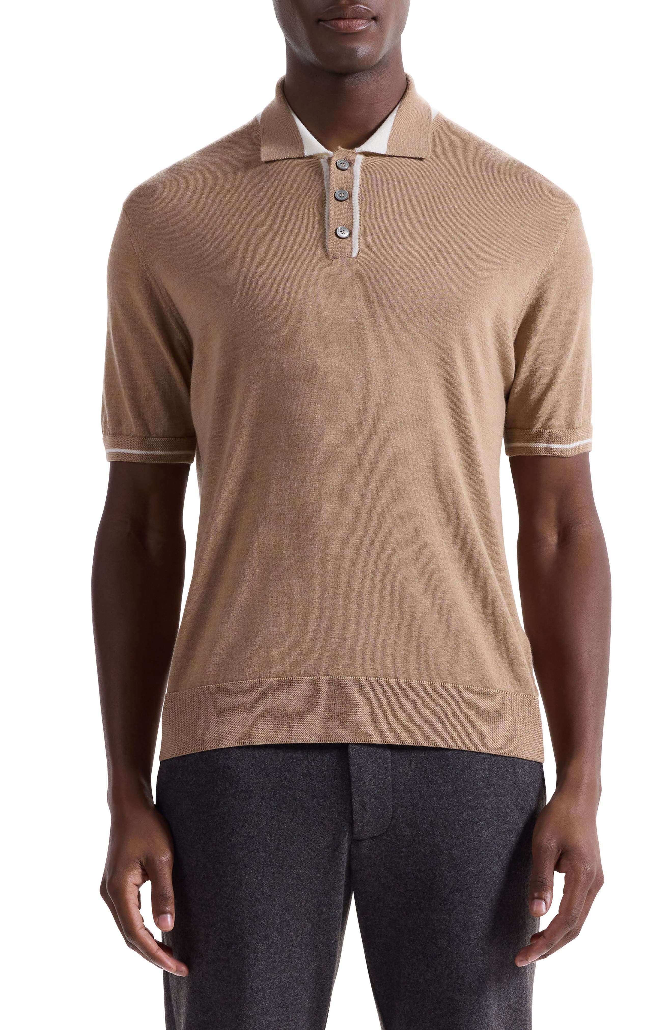 Tipped Merino Wool & Silk Polo Sweater - image 3