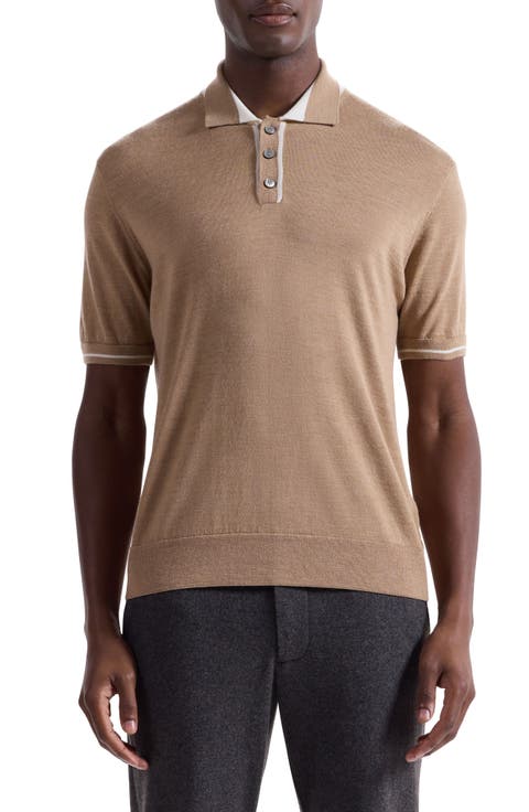 Tipped Merino Wool & Silk Polo Sweater