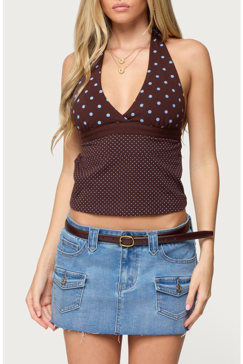 Ginny Mixed Polka Dot Halter Top, Main, color, BROWN
