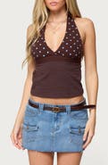 EDIKTED Ginny Mixed Polka Dot Halter Top