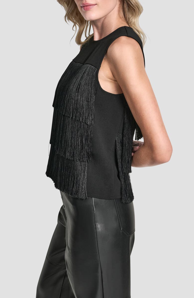 DKNY Tiered Fringe Top, Alternate, color, Black