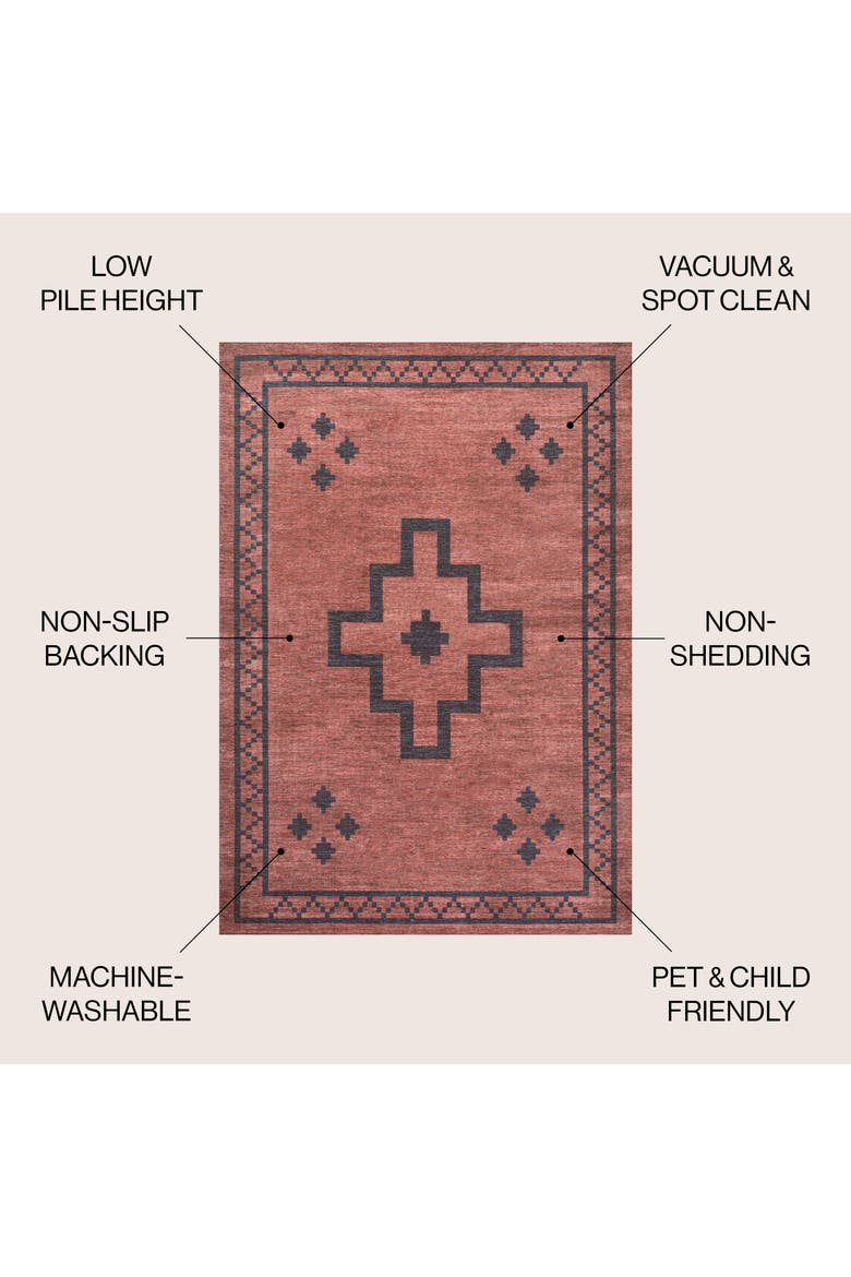 Korsa Geometric Medallion Machine-Washable Area Rug, Alternate, color, Red/Dark Gray