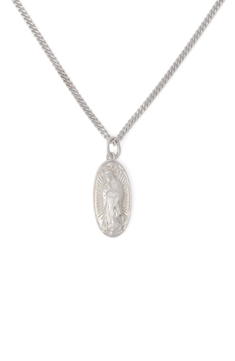 AllSaints Saint Chain Pendant Necklace, Alternate, color, Warm Silver