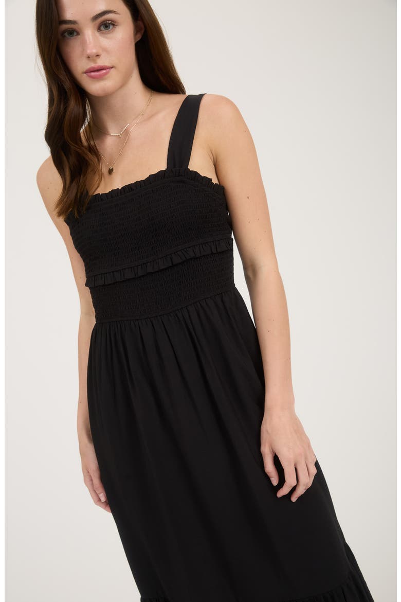 Bow Tie Smocked Midi Sundress, Alternate, color, BLACK
