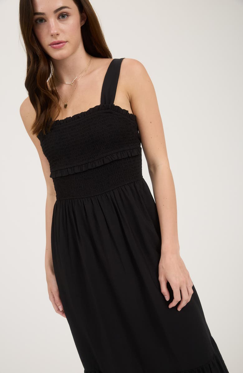 Blu Pepper Bow Tie Smocked Midi Sundress, Alternate, color, Black