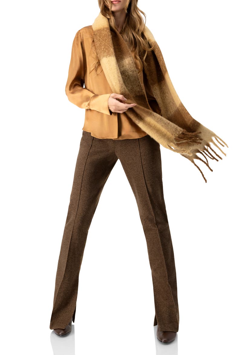 Straight-Leg Trousers with Side Slits, Alternate, color, Brown