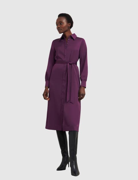 Arianne Satin Midi Shirt Dress