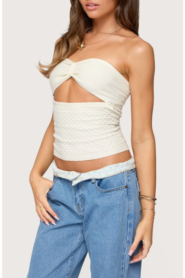 Cutout Strapless Knit Top, Alternate, color, CREAM