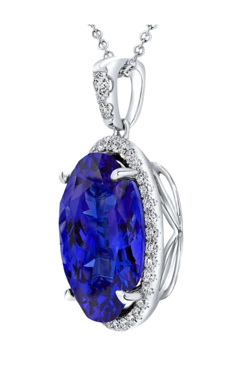 Bliss Diamond 5 Ct TW Oval Tanzanite & Lab Grown Diamond Halo Pendant 14k Gold Necklace, Alternate, color, 