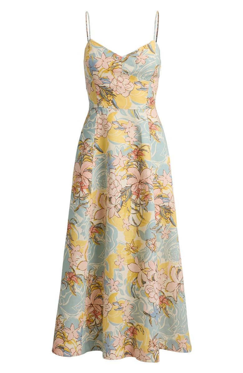Lauren Ralph Lauren Floral Linen Dress, Alternate, color, Cream/ Blue Multi