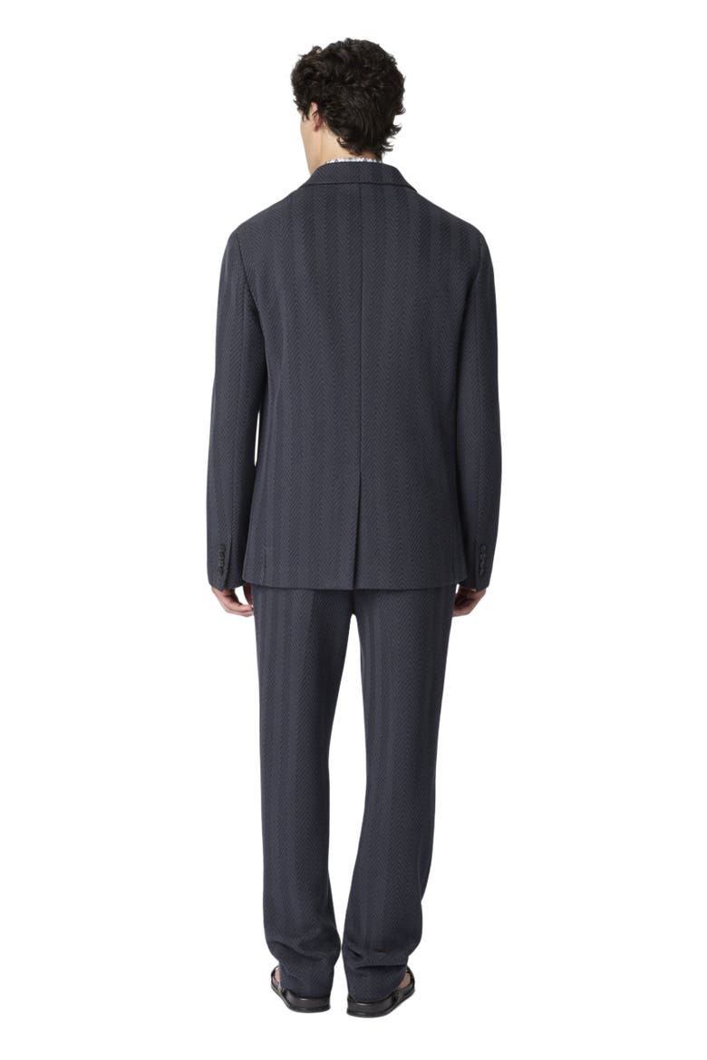 Single-breasted Blazer In Cotton And Viscose With Tone-on-tone Zigzag Pattern, Alternate, color, Blue