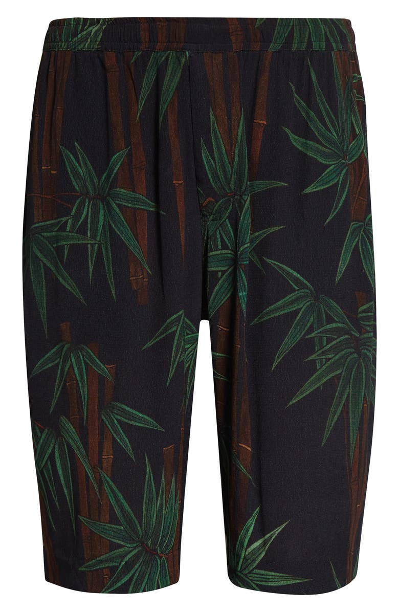 ENDLESS JOY Palm Print Crepe Shorts, Alternate, color, Black