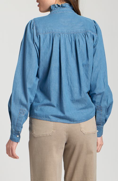 Apny Ruffle Half Placket Shirt In Blue