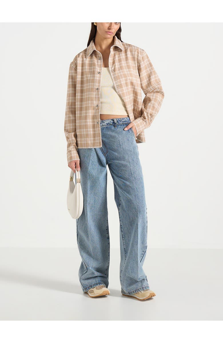 Manière De Voir Blake Unisex Whipstitch Check Shirt, Main, color, Beige