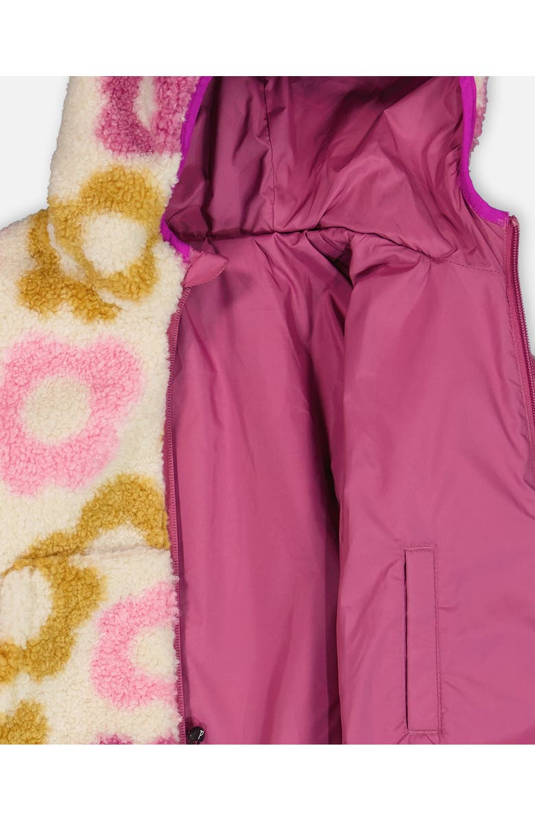 Deux par Deux Girl's Reversible Soft Fleece Jacket Purple Flowers, Alternate, color, 