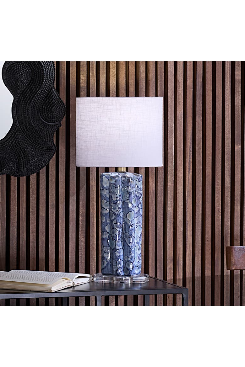 Flurry Ceramic Small Table Lamp with Linen Shade, Alternate, color, Blue