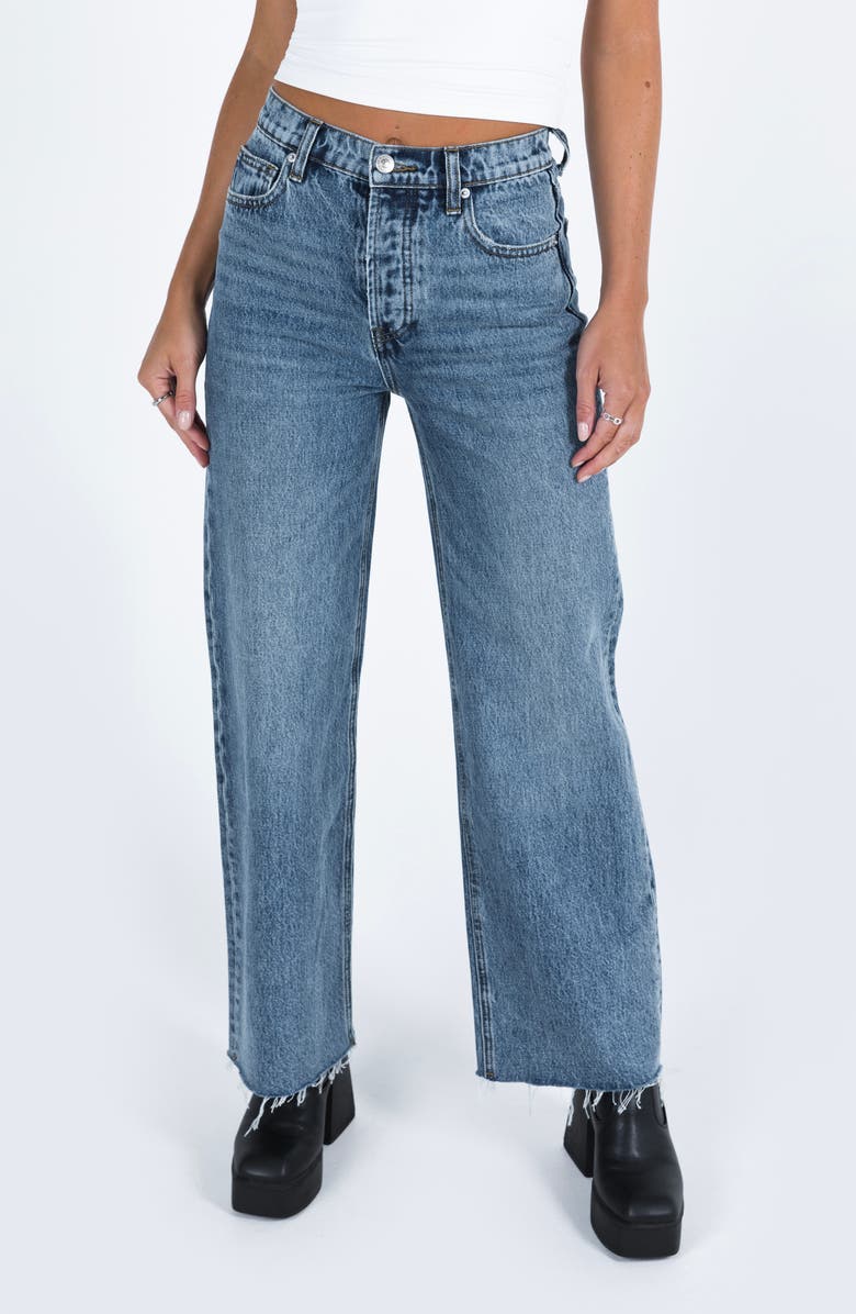 Princess Polly Fawcett Raw Hem High Waist Straight Leg Jeans, Main, color, 
