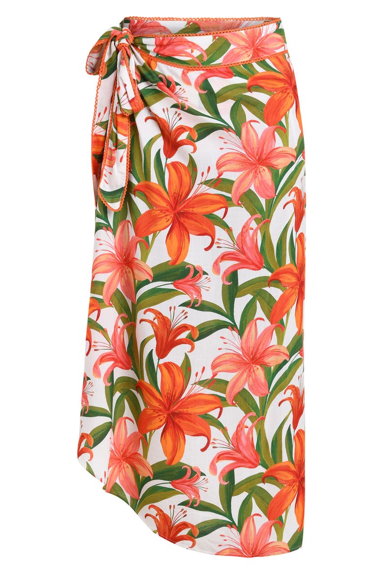 Jungle Blossoms Rickrack Trim Cover-Up Wrap Skirt, Alternate, color, IVORY MULTI
