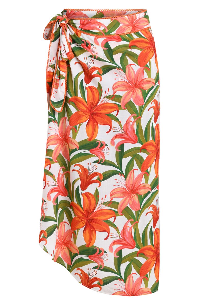 La Blanca Jungle Blossoms Rickrack Trim Cover-Up Wrap Skirt, Alternate, color, Ivory Multi