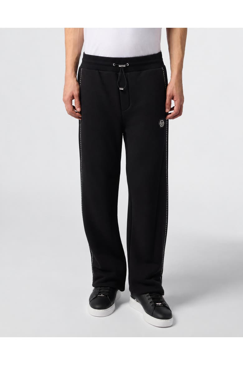 Tracksuit Pants Contrast Stitching Men, Main, color, black