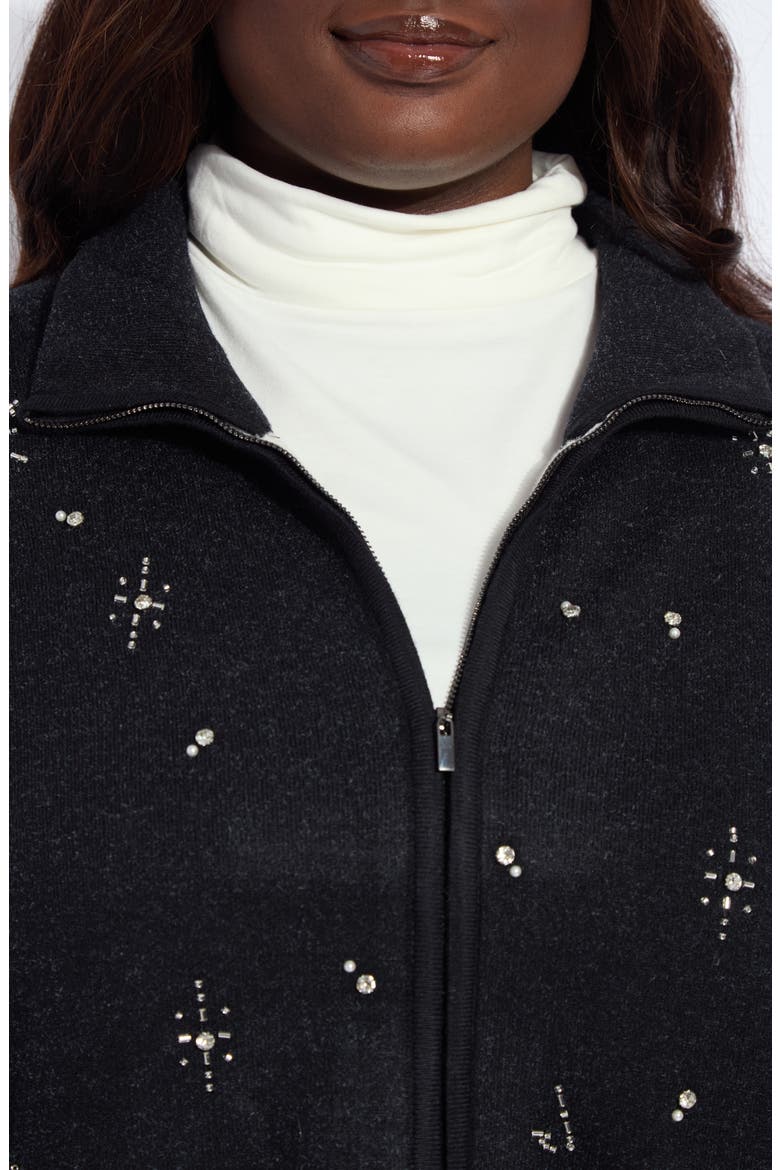 Scottie Crystal & Faux Pearl Embellished Knit Jacket, Alternate, color, CHARCOAL/ LIGHT PEWTER