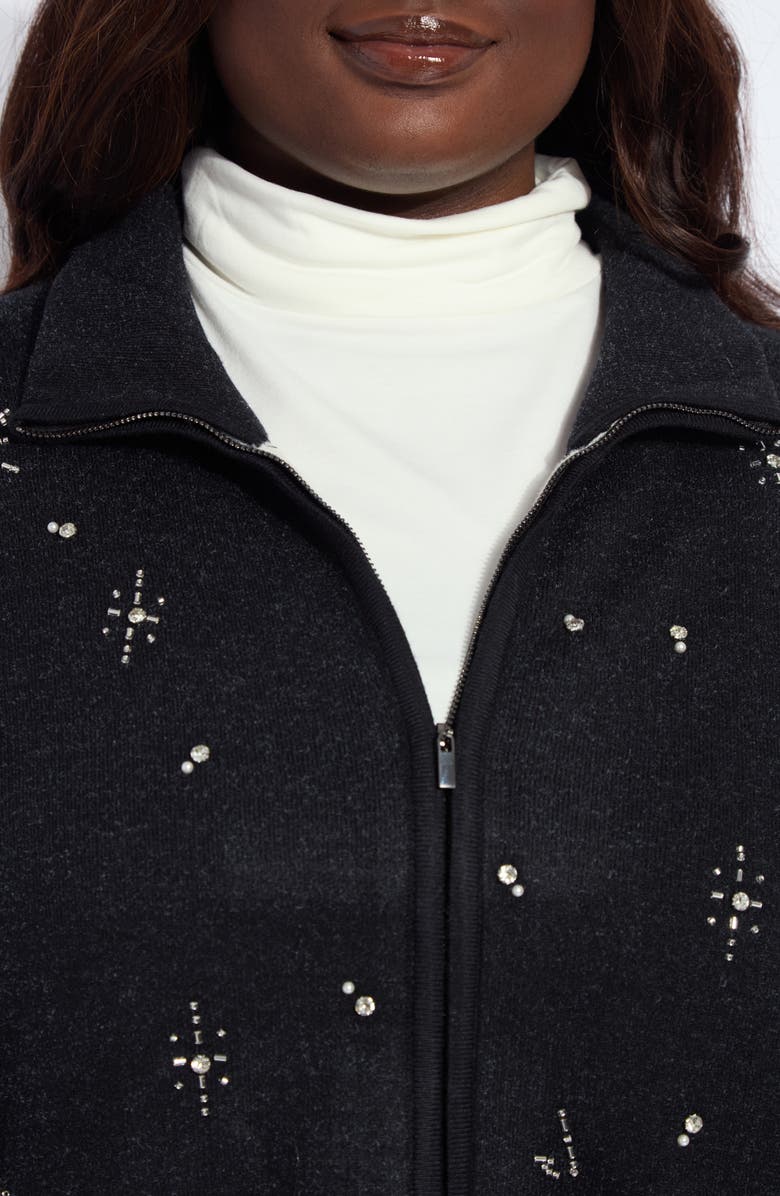 Lysse Scottie Crystal & Faux Pearl Embellished Knit Jacket, Alternate, color, Charcoal/ Light Pewter