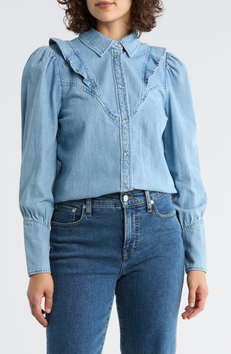 Democracy Ruffle Chambray Shirt, Main, color, Light Blue