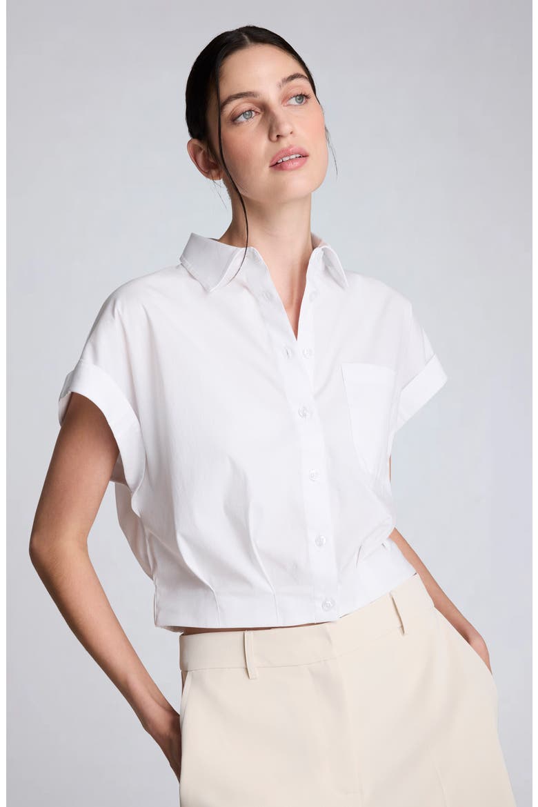 Cap Sleeve Crop Button-Up Shirt, Alternate, color, PURE WHITE