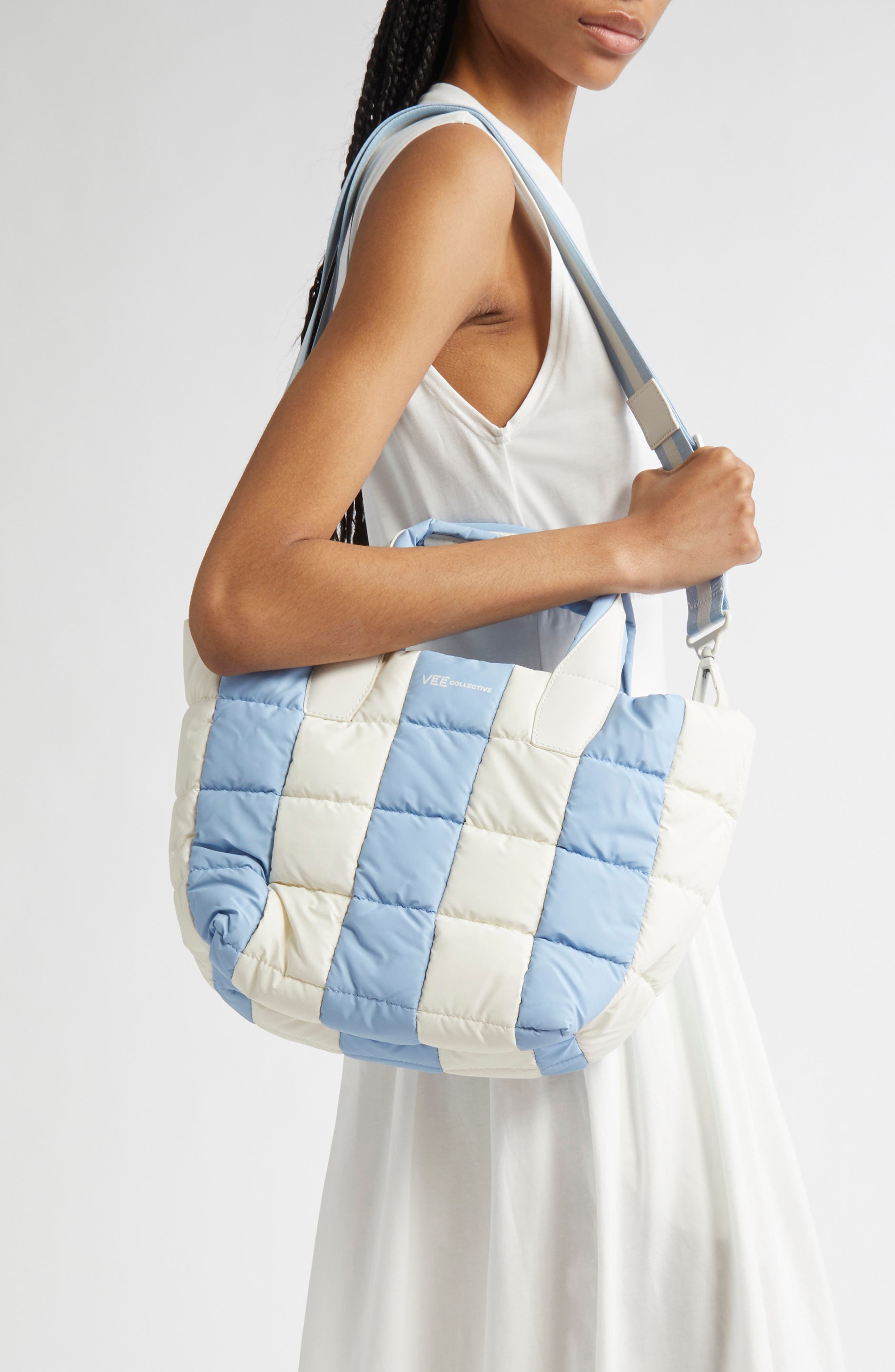 VeeCollective Small Porter Colorblock Recycled Nylon Tote, Alternate, color, Cerulean - Marshmallow Stripes