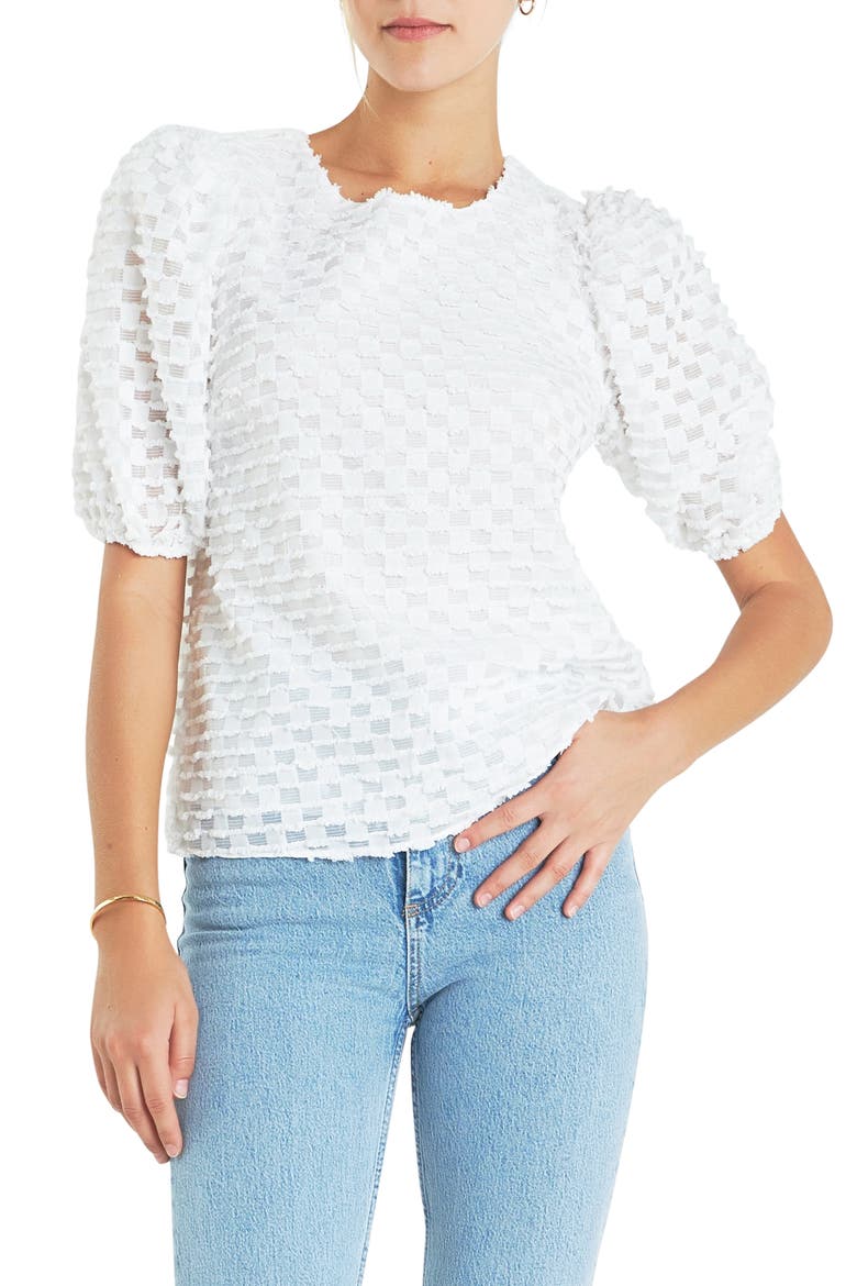 Textured Puff Sleeve Top, Alternate, color, WHITE