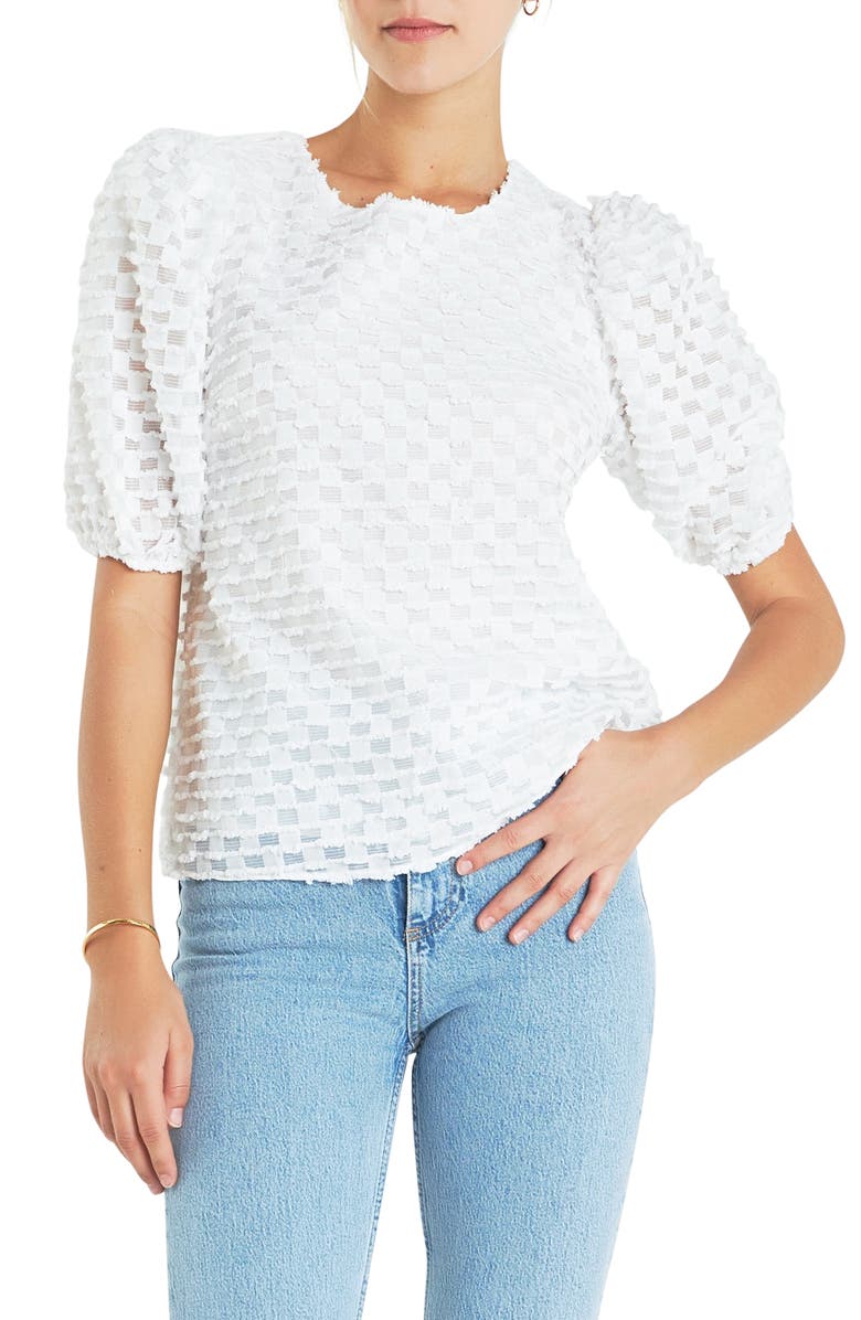 English Factory Textured Puff Sleeve Top, Alternate, color, White