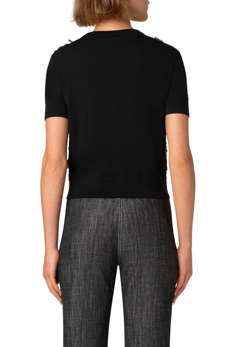 Paillete Short Sleeve Virgin Wool Sweater, Alternate, color, BLACK