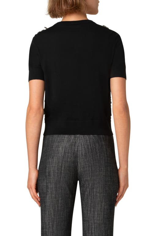Akris Punto Front Sequined Short Sleeve Wool Sweater In Black